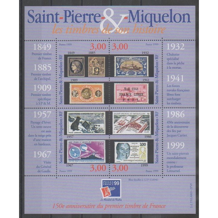 Timbres - Saint-Pierre et Miquelon - Blocs et feuillets - 1999 - No BF 6 - Timbres sur timbres