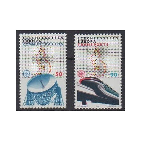 Liechtenstein - 1988 - No 878/879 - Télécommunications - Chemins de fer - Europa