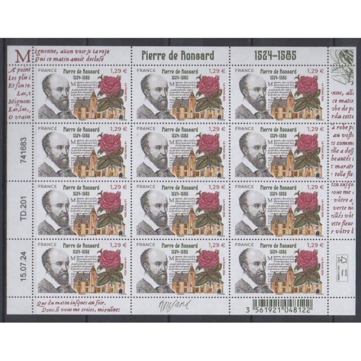 Buy this souvenir sheet  of France of the year 2024 (Nb F155 - Pierre de Ronsard).