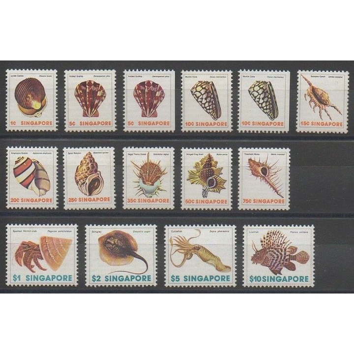 Timbres - Singapour - 1977 - No 262/274 - 263a - 264a - Coquillages - Poissons