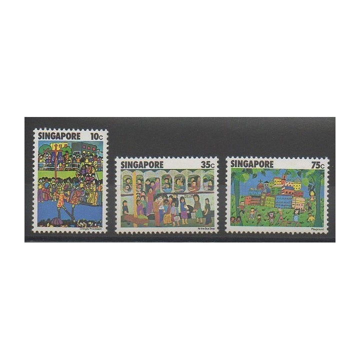 Timbres - Singapour - 1977 - No 284/286 - Dessins d'enfants