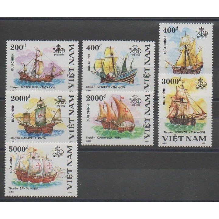 Timbres - Vietnam - 1991 - No 1183/1189 - Christophe Colomb - Bateaux