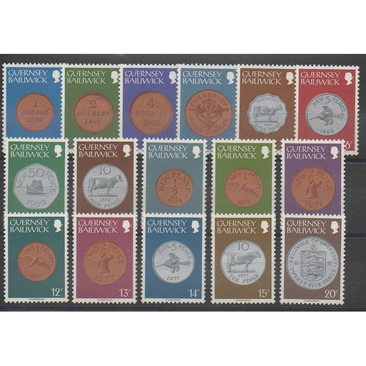 Stamps - Guernsey - 1979 - Nb 168/183 - Coins, Banknotes Or Medals