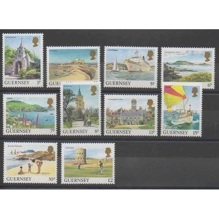 Timbres - Guernesey - 1985 - No 327/336 - Monuments - Bateaux