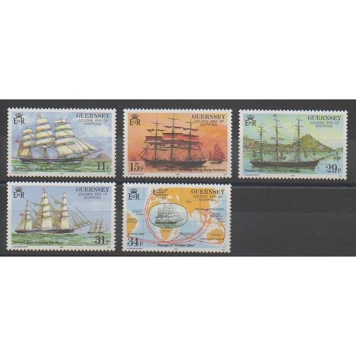 Timbres - Guernesey - 1988 - No 412/416 - Bateaux