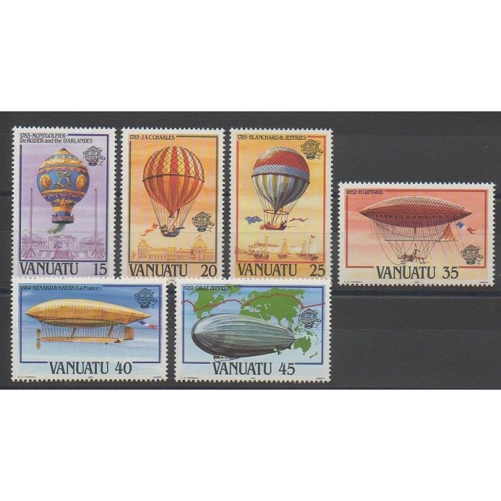 Timbres - Vanuatu - 1983 - No 676/681 - Ballons - Dirigeables