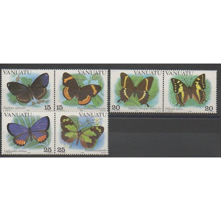 Timbres - Vanuatu - 1983 - No 666/671 - Papillons