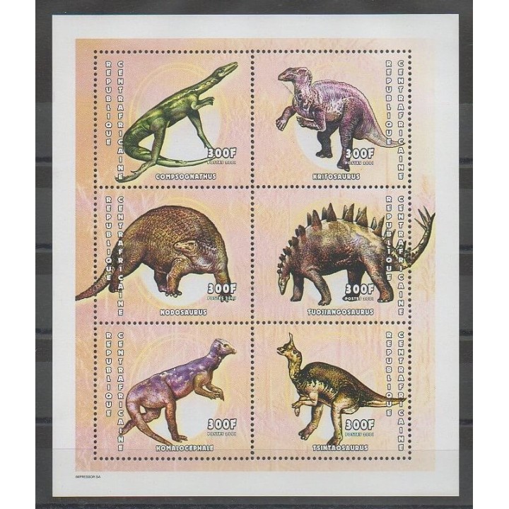 Timbres - Centrafricaine (République) - 2001 - No 1727/1732 - animaux préhistoriques