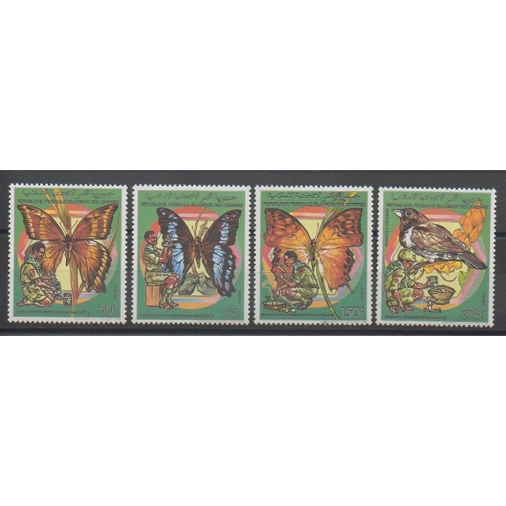 Timbres - Comores - 1989 - No 492/495 - Scouts - Insectes