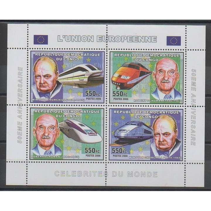 Timbres - Congo (République démocratique du) - 2006 - No 1679/1682 - Europe - Célébrités - Trains