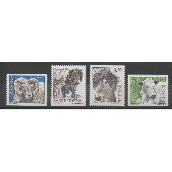 Timbres - Suède - 1994 - No 1786/1789 - Mammifères - Chevaux
