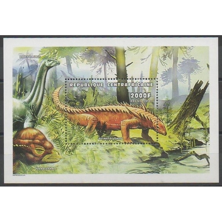 Timbres - Centrafricaine (République) - 1998 - No BF154 - Animaux préhistoriques