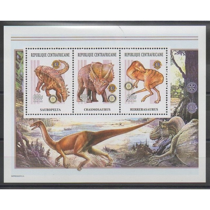 Timbres - Centrafricaine (République) - 2002 - No 1830/1832 - Animaux préhistoriques