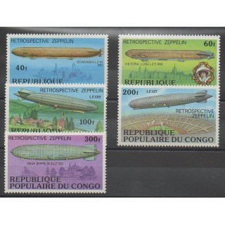 Stamps - Congo (Republic of) - 1977 - Nb 458/462 - Hot-air balloons - Airships