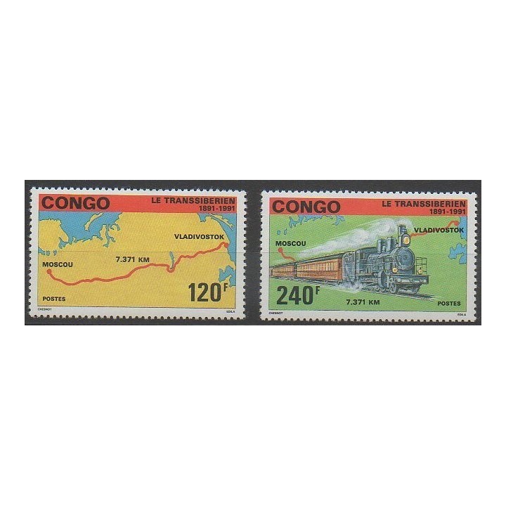 Timbres - Congo (République du) - 1991 - No 903/904 - Trains