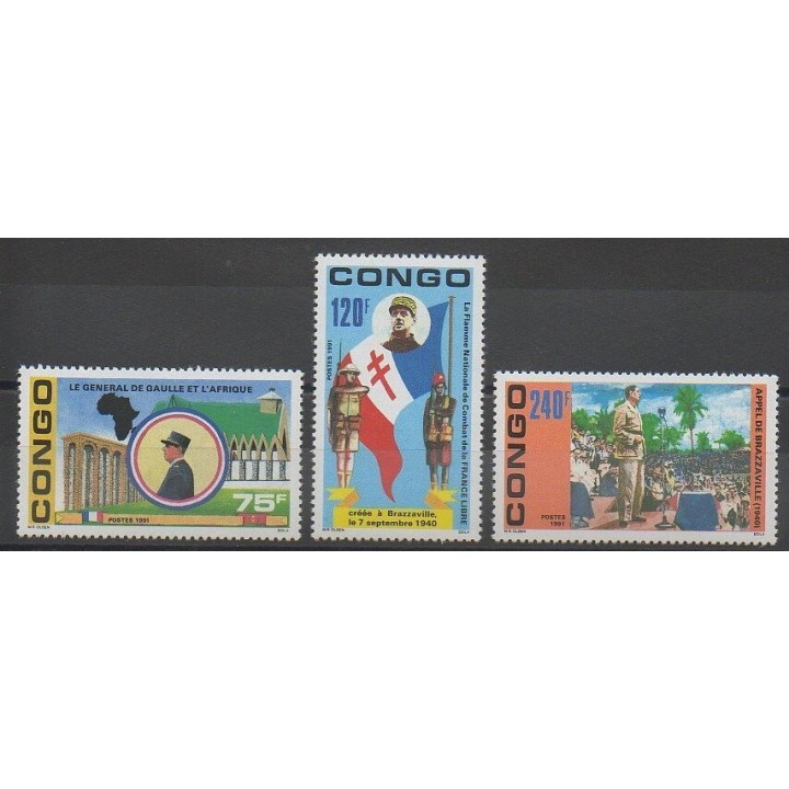 Timbres - Congo (République du) - 1991 - No 933/935 - De Gaulle