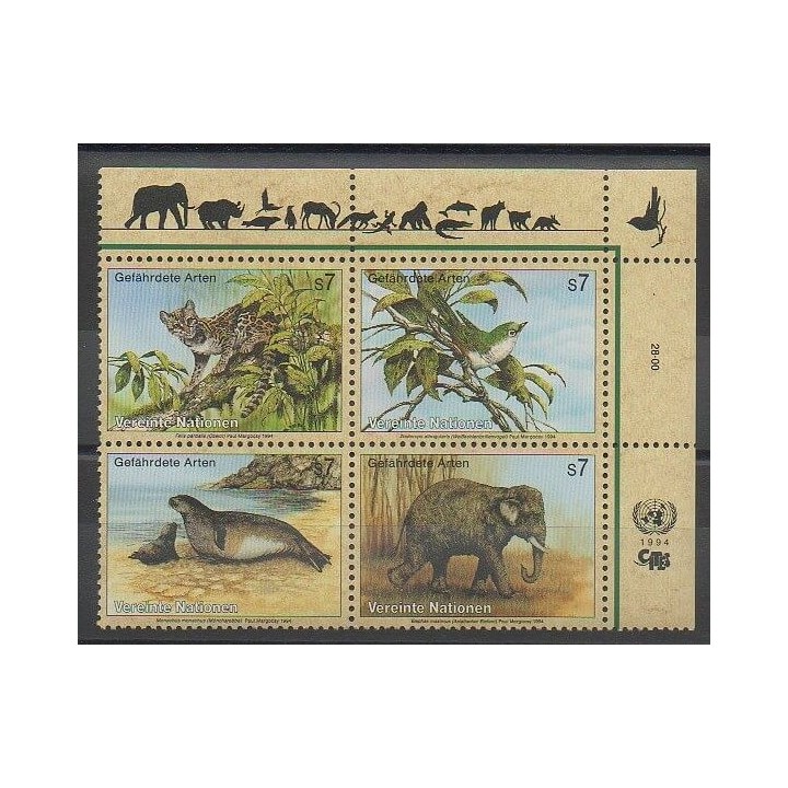 Timbres - Nations Unies (ONU - Vienne) - 1994 - No 182/185 - Espèces menacées - WWF