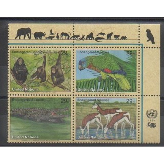 Timbres - Nations Unies (ONU - New-York) - 1994 - No 651/654 - Espèces menacées - WWF