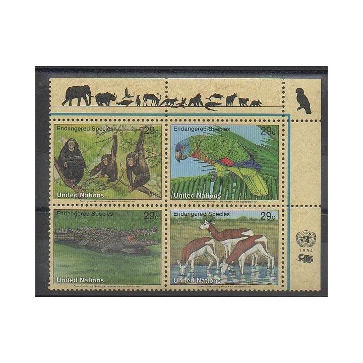 Timbres - Nations Unies (ONU - New-York) - 1994 - No 651/654 - Espèces menacées - WWF