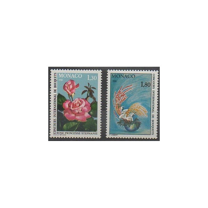 Timbres - Monaco - 1980 - No 1251/1252 - Roses - Fleurs