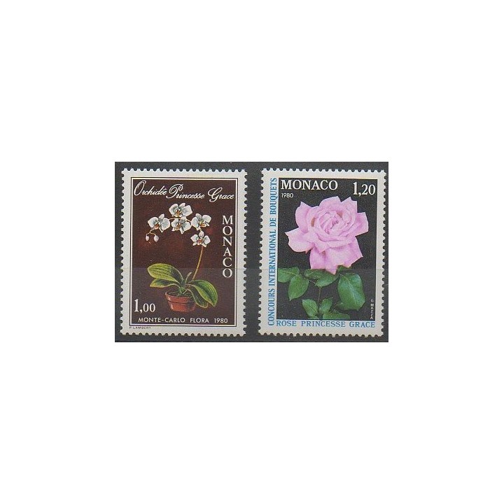 Stamps - Monaco - 1979 - Nb 1199/1200 - Roses - Orchids