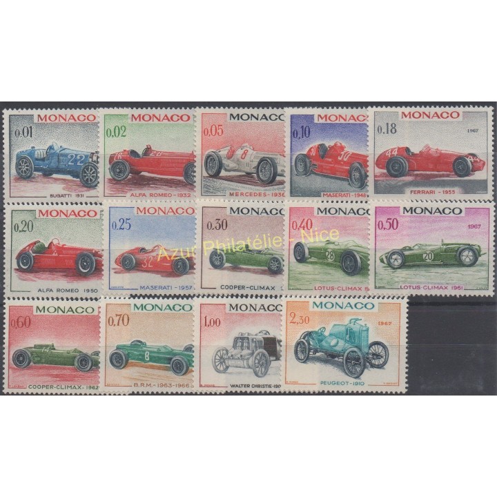 Timbres - Thème voitures - Monaco - Poste - 1967 - No 708/721