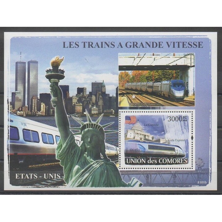 Stamps - Comoros - 2008 - Nb BF115 - Trains