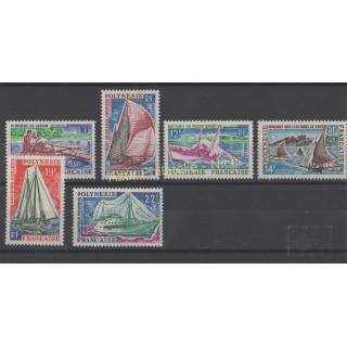 Timbres - Thème bateaux - Polynésie - Poste - 1966 - No 36/41