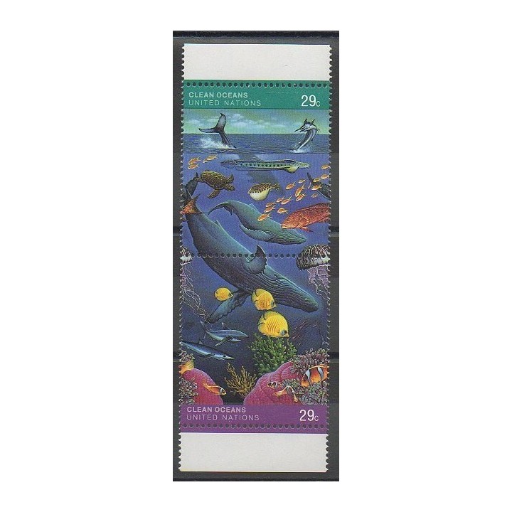 Timbres - Nations Unies (ONU - New-York) - 1992 - No 607/608 - Environnement - Animaux marins - Mammifères