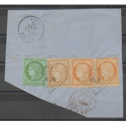 Colonies générales - 1873 - No 13 et 13 et 17 et 22 sur fragment - Oblitéré