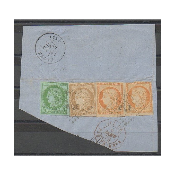 Stamps -  - 1873 - Nb 13 et 13 et 17 et 22 sur fragment - Used - Used - Used