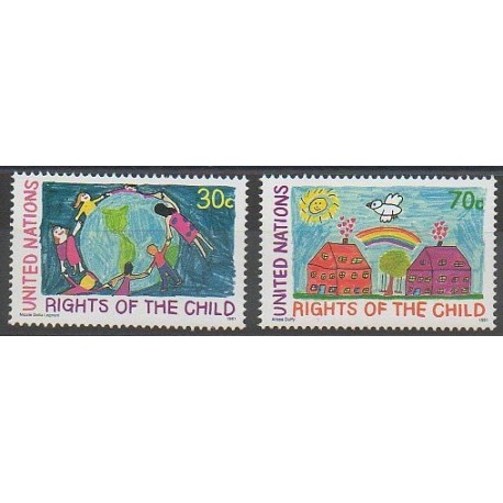 Nations Unies (ONU - New-York) - 1991 - No 591/592 - Enfance - Dessins d'enfants