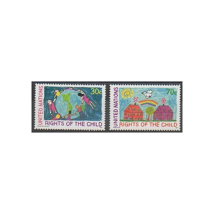 Timbres - Nations Unies (ONU - New-York) - 1991 - No 591/592 - Enfance - Dessins d'enfants