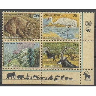 Timbres - Nations Unies (ONU - New-York) - 1993 - No 628/631 - Espèces menacées - WWF - Animaux