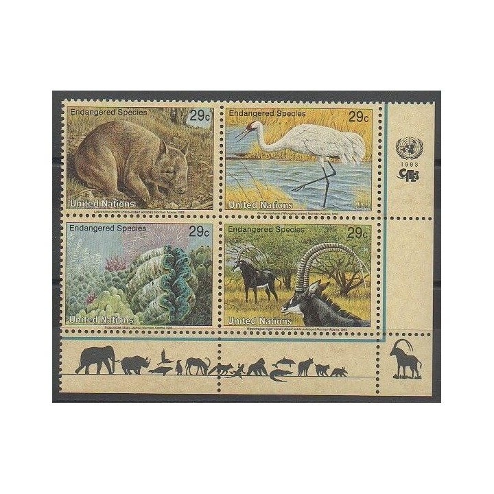 Stamps - United Nations (UN - New York) - 1993 - Nb 628/631 - Endangered species - WWF - Animals