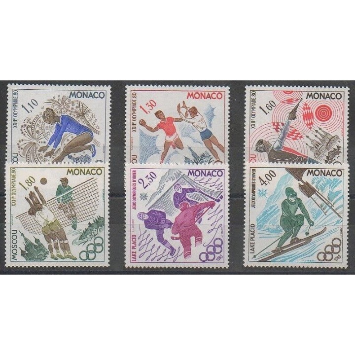 Timbres - Monaco - 1980 - No 1218/1223 - Jeux Olympiques d'été - Jeux olympiques d'hiver