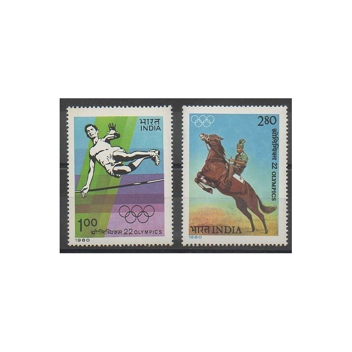 Timbres - Inde - 1980 - No 632/633 - Jeux Olympiques d'été