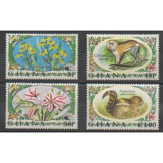 Timbres - Ghana - 1972 - No 435/438 - Fleurs  - Mammifères