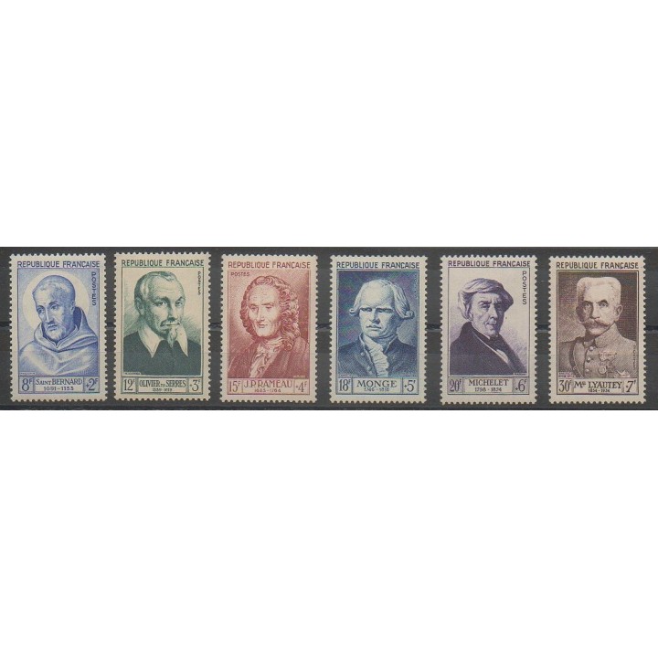 Stamps - France - Poste - 1953 - Nb 945/950 - Celebrities