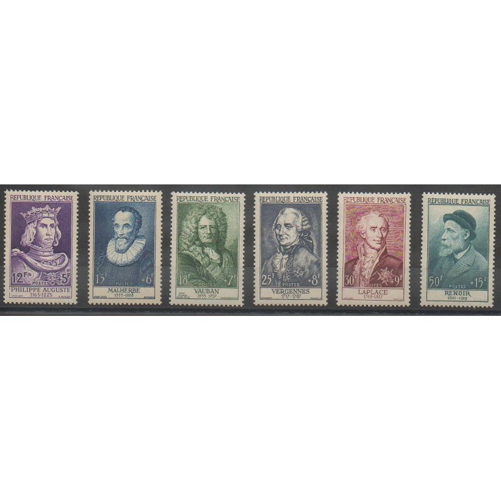 Stamps - France - Poste - 1955 - Nb 1027/1032 - Celebrities