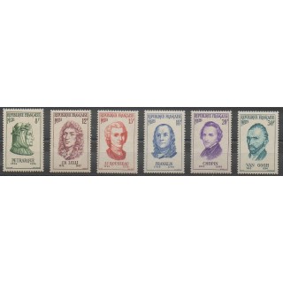 Stamps - France - Poste - 1956 - Nb 1082/1087 - Celebrities