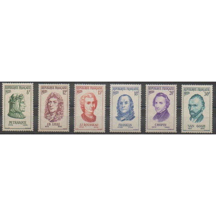Stamps - France - Poste - 1956 - Nb 1082/1087 - Celebrities