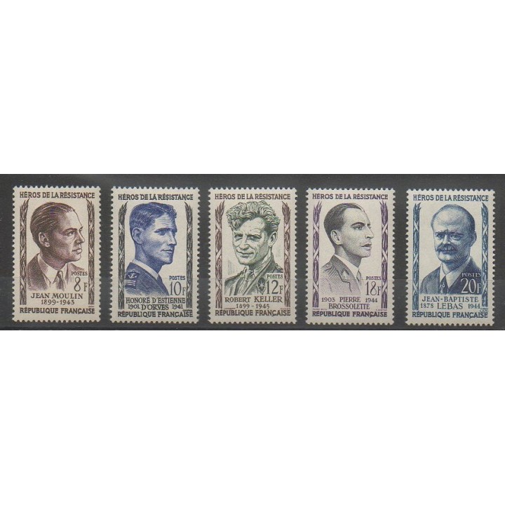 Stamps - France - Poste - 1957 - Nb 1100/1104 - Celebrities - Second World War