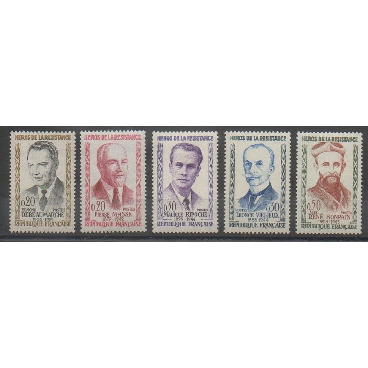 Timbres - France - Poste - 1960 - No 1248/1252 - Célébrités - Seconde Guerre Mondiale