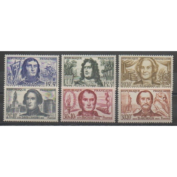 Timbres - France - Poste - 1959 - No 1207/1212 - Célébrités