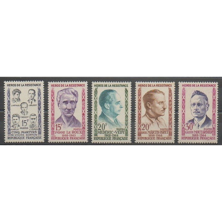 Stamps - France - Poste - 1959 - Nb 1198/1202 - Celebrities - Second World War