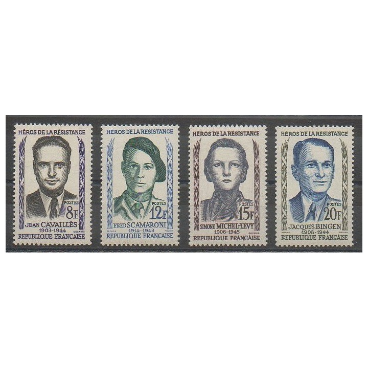 Stamps - France - Poste - 1958 - Nb 1157/1160 - Celebrities - Second World War