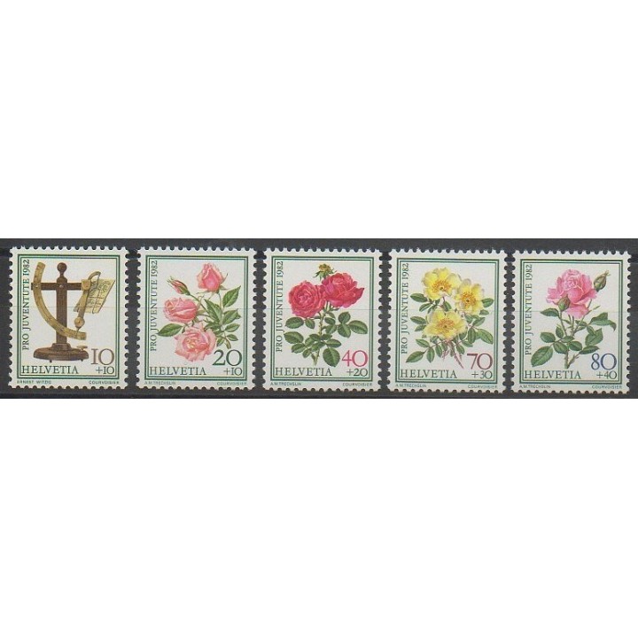 Stamps - Swiss - 1982 - Nb 1165/1169 - Roses