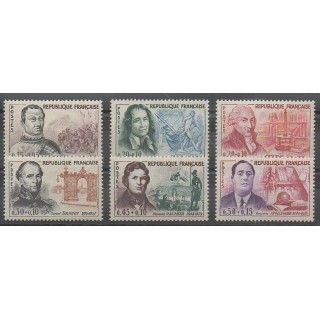 Timbres - France - Poste - 1961 - No 1295/1300 - Célébrités