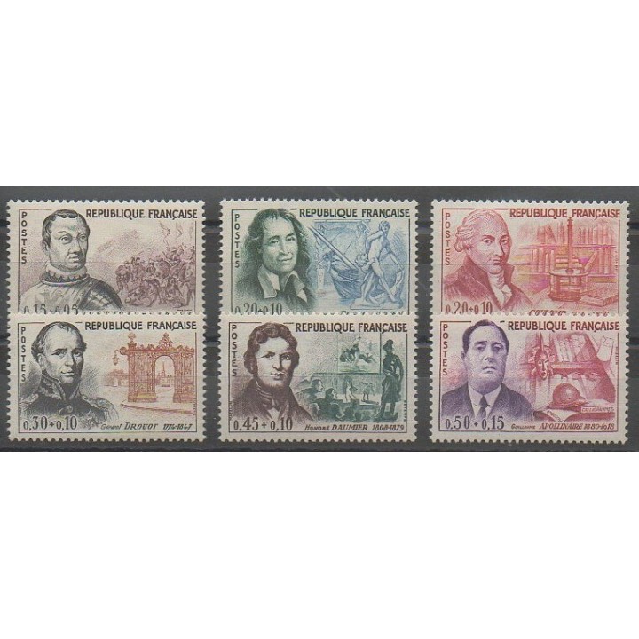 Timbres - France - Poste - 1961 - No 1295/1300 - Célébrités
